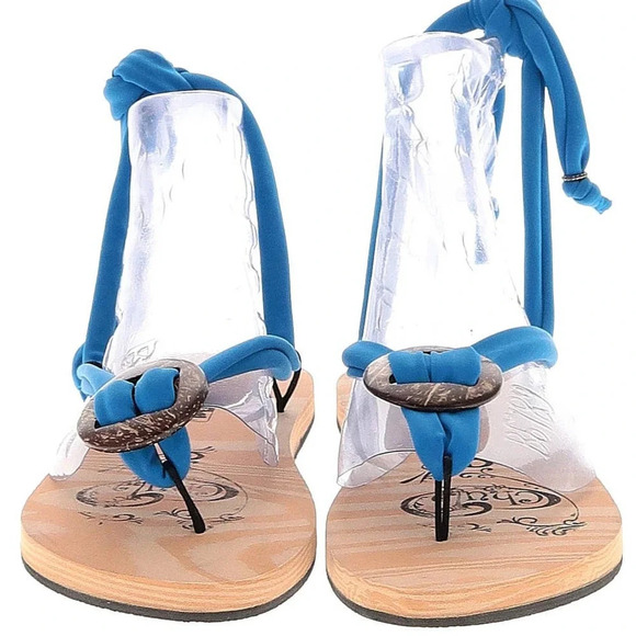 Chula Sandals Womens Size 6-7 Blue Strappy Casual Open Toe Bow&Tie Boho - Picture 2 of 5